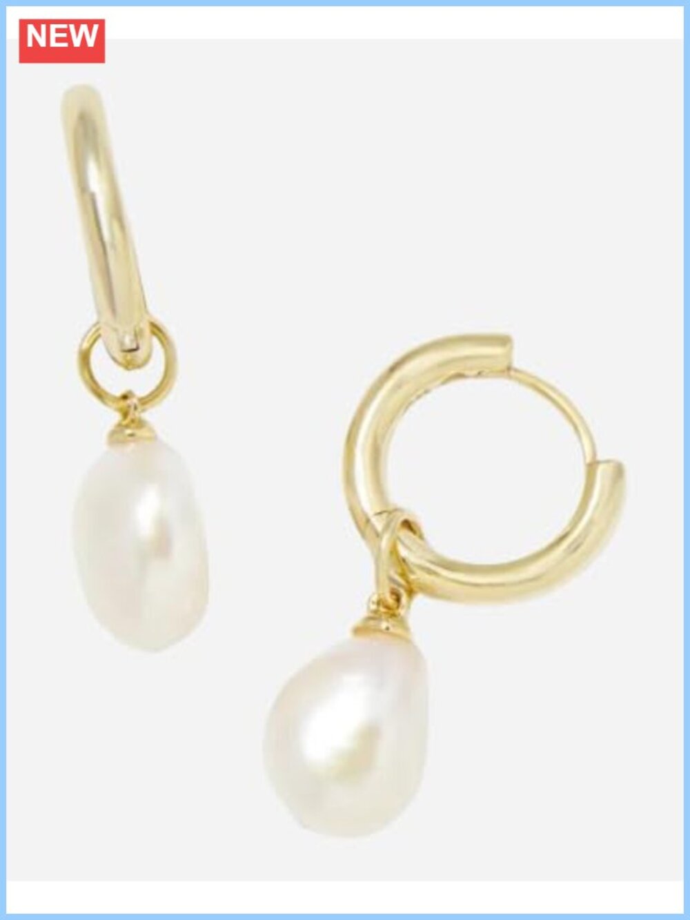 Gold Plated Pearl Huggie Earrings with Freshwater Pearl Dangle